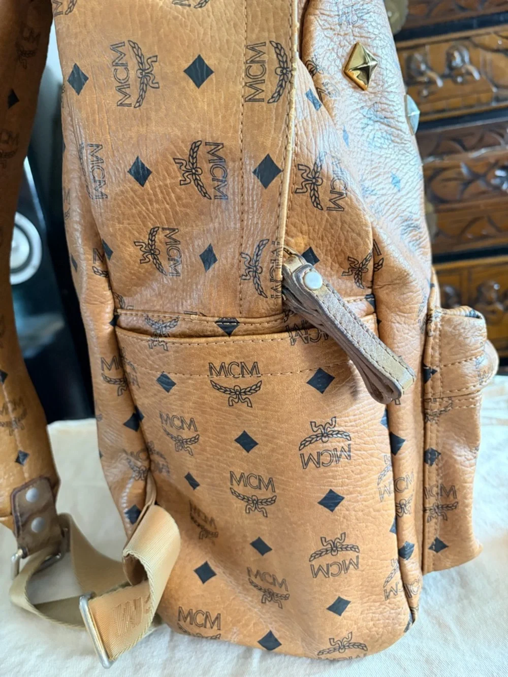 Authentic MCM Cognac Backpack - Picture 7 of 13